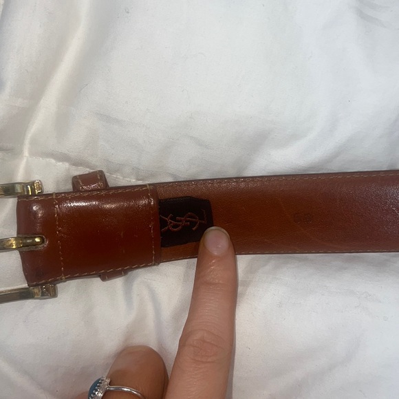 YSL Yves Saint Laurent Vintage Tan and Gold Logo Buckle Belt - Picture 3 of 11